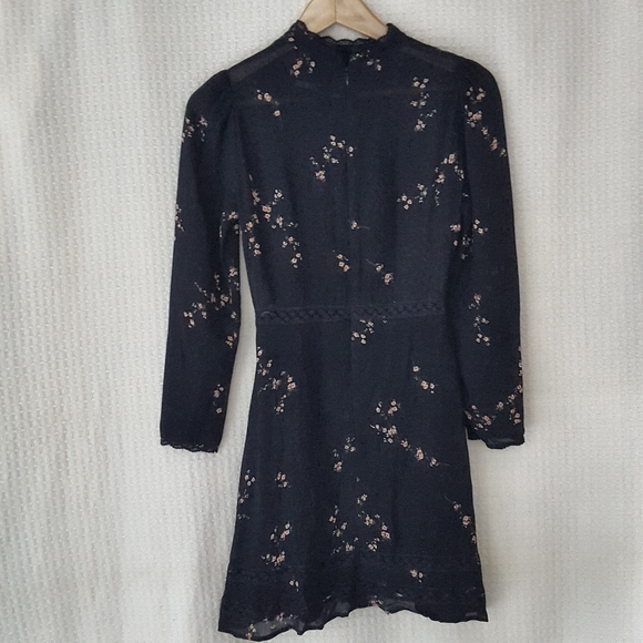 REFORMATION long sleeve black floral short midi fit and flare dress size2 - Picture 7 of 13